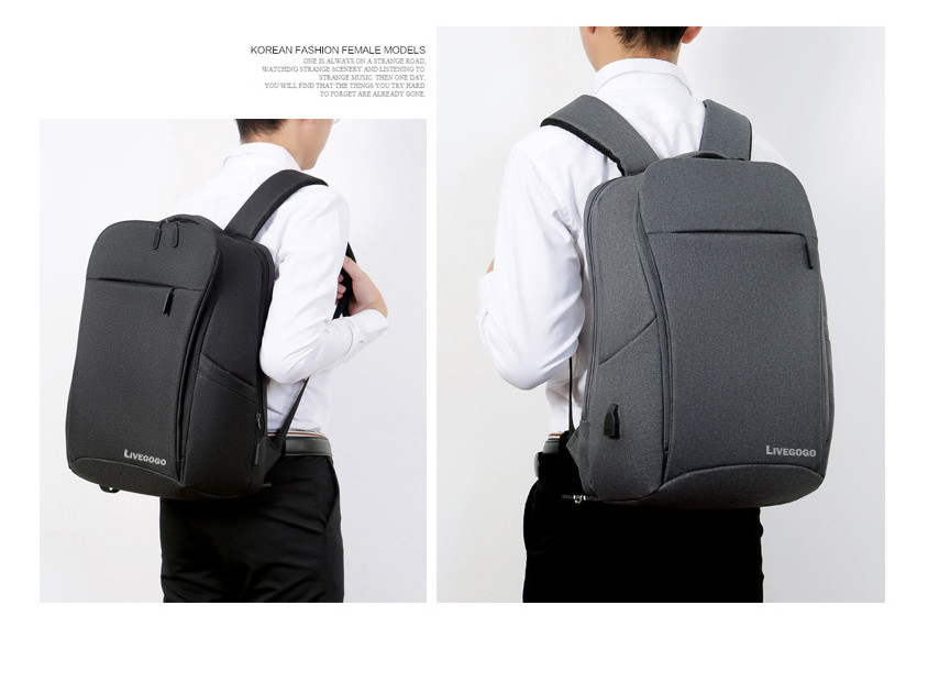 【LIVEGOGO】零負重減壓商務休閒USB後背包,防刮防潑水 - Image 3